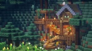 minecraft house built into mountain