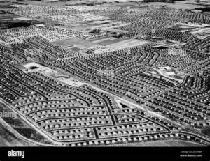 the first suburban housing development was built in _______________.